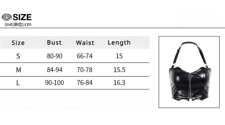 size chart of a gothic bat shape pu leather sexy sleeveless top vest