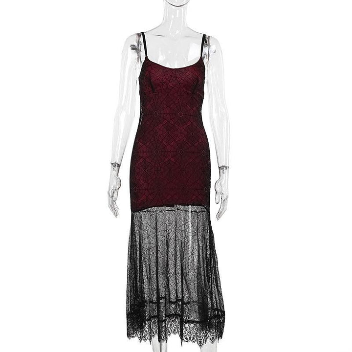 details of a gothic black and red punk lace dress