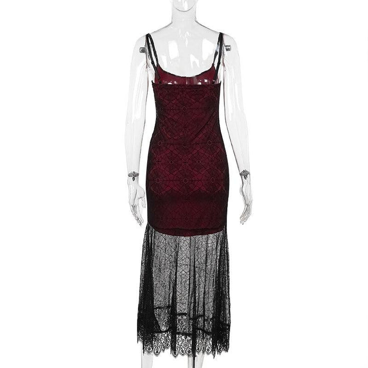details of a gothic black and red punk lace dress