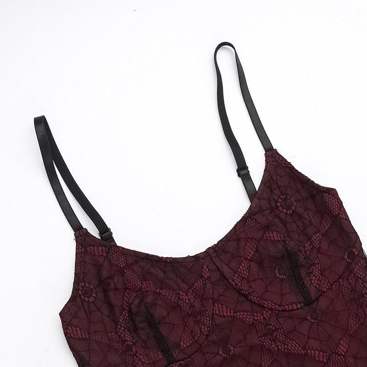 details of a gothic black and red punk lace dress