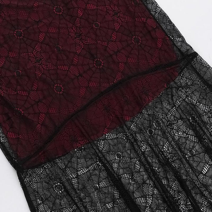 details of a gothic black and red punk lace dress