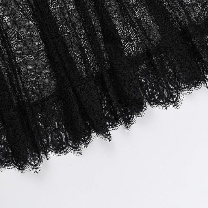 details of a gothic black and red punk lace dress