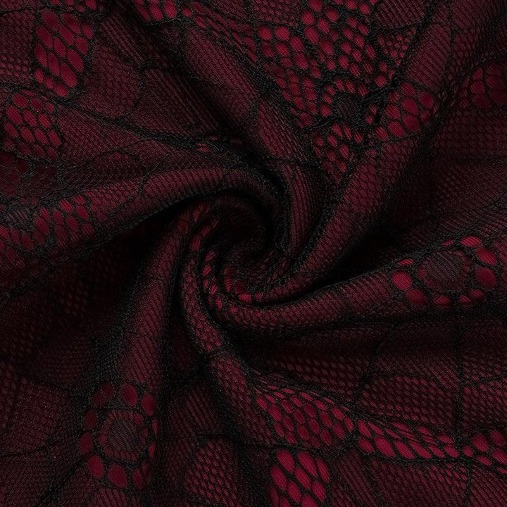details of a gothic black and red punk lace dress