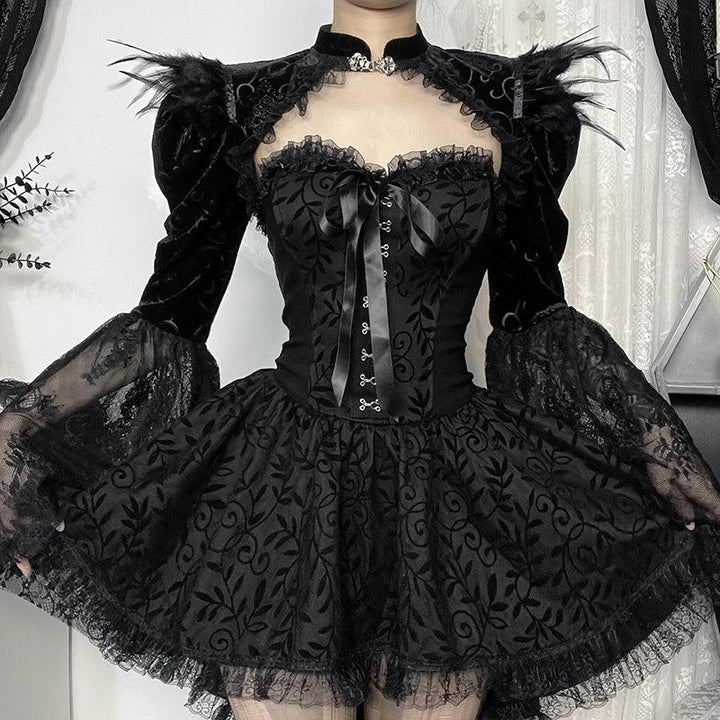 gothic black lace corset sleeveless dress