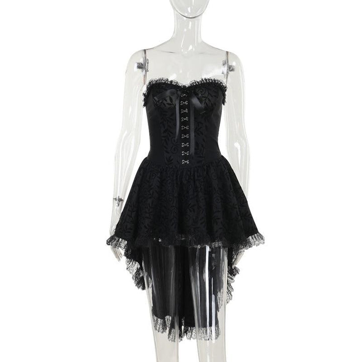 details of gothic black lace corset sleeveless dress
