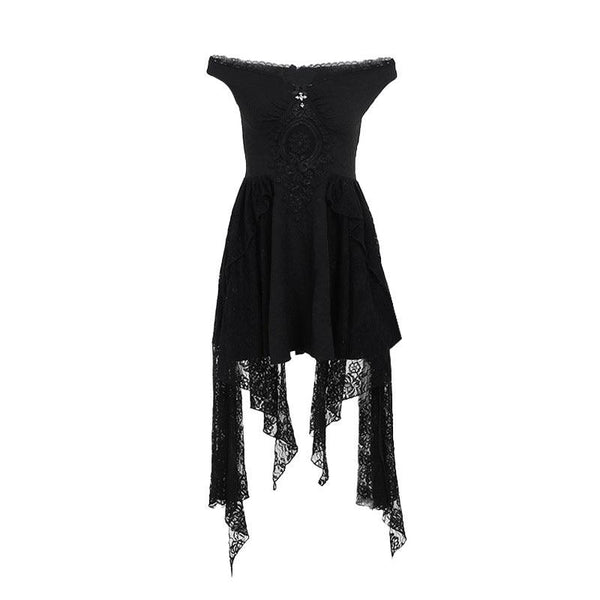 gothic black lace sleeveless long dress