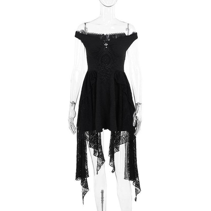 details of gothic black lace sleeveless long dress