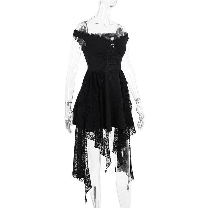 details of gothic black lace sleeveless long dress