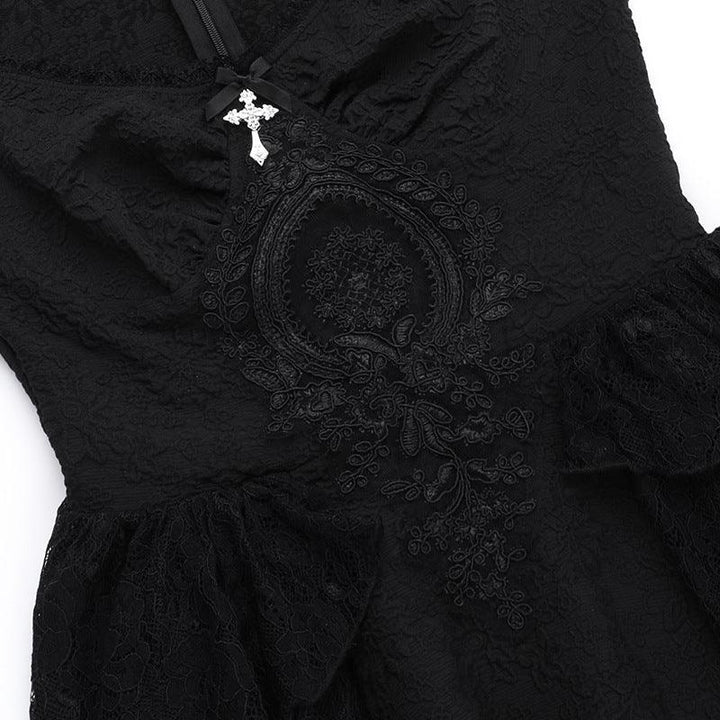 details of gothic black lace sleeveless long dress