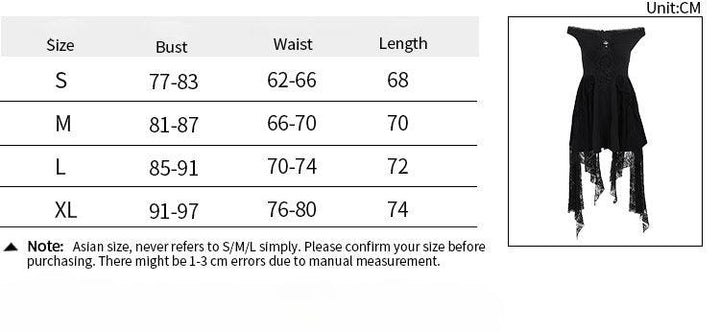 size chart of gothic black lace sleeveless long dress