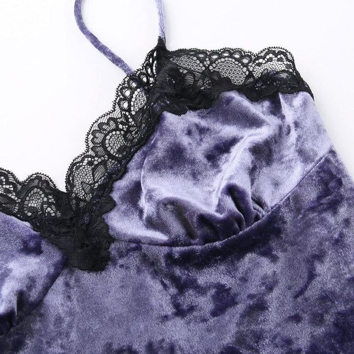 details of a gothic purple velvet lace camisole sleeveless top