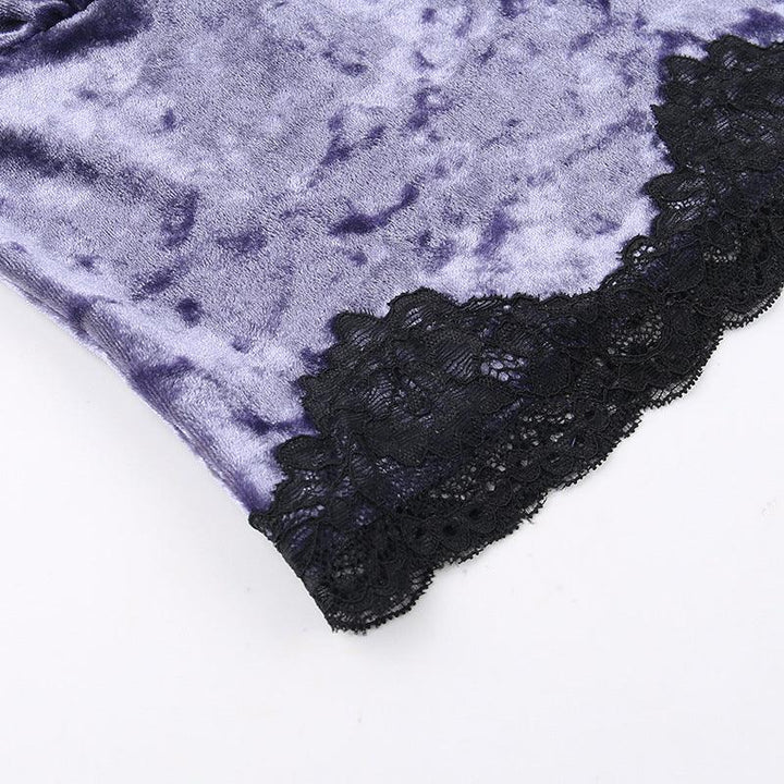 details of a gothic purple velvet lace camisole sleeveless top