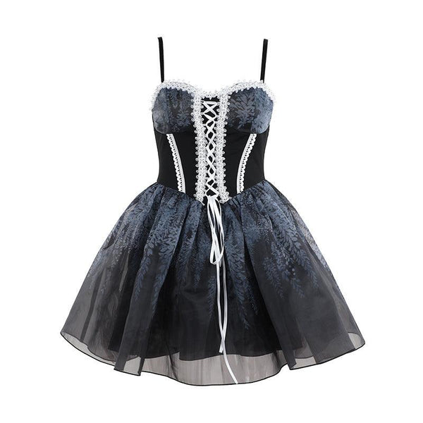 gothic floral lace corset dress with tulle skirt