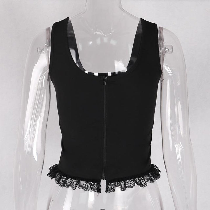 details of a gothic punk strappy black sleeveless top vest