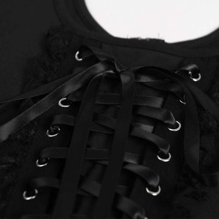 details of a gothic punk strappy black sleeveless top vest