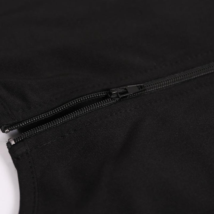 details of a gothic punk strappy black sleeveless top vest