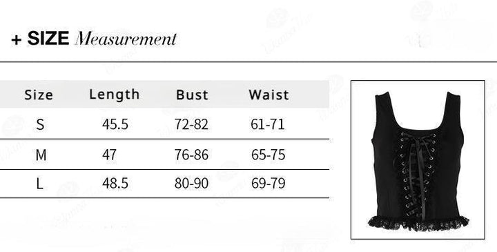 size chart of a gothic punk strappy black sleeveless top vest