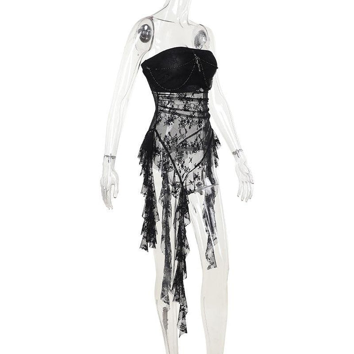 details of a gothic sexy black lace patchwork sleeveless top