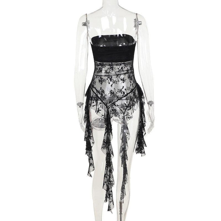 details of a gothic sexy black lace patchwork sleeveless top