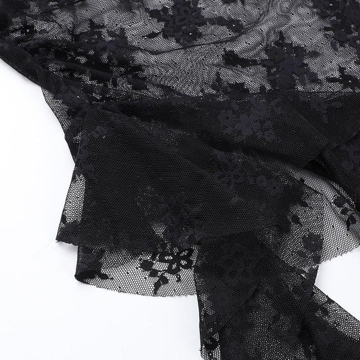details of a gothic sexy black lace patchwork sleeveless top