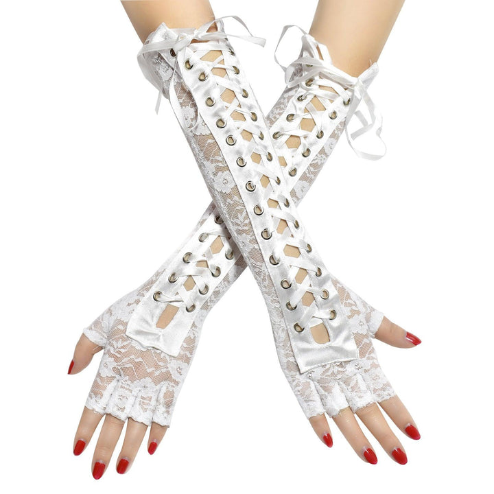 gothic sexy white lace strap long gloves