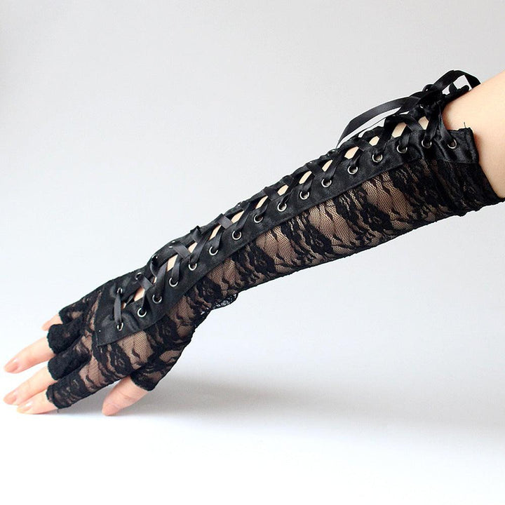 gothic sexy black lace strap long gloves