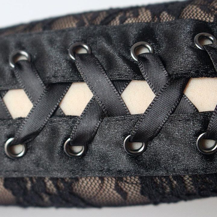 details of gothic sexy black lace strap long gloves