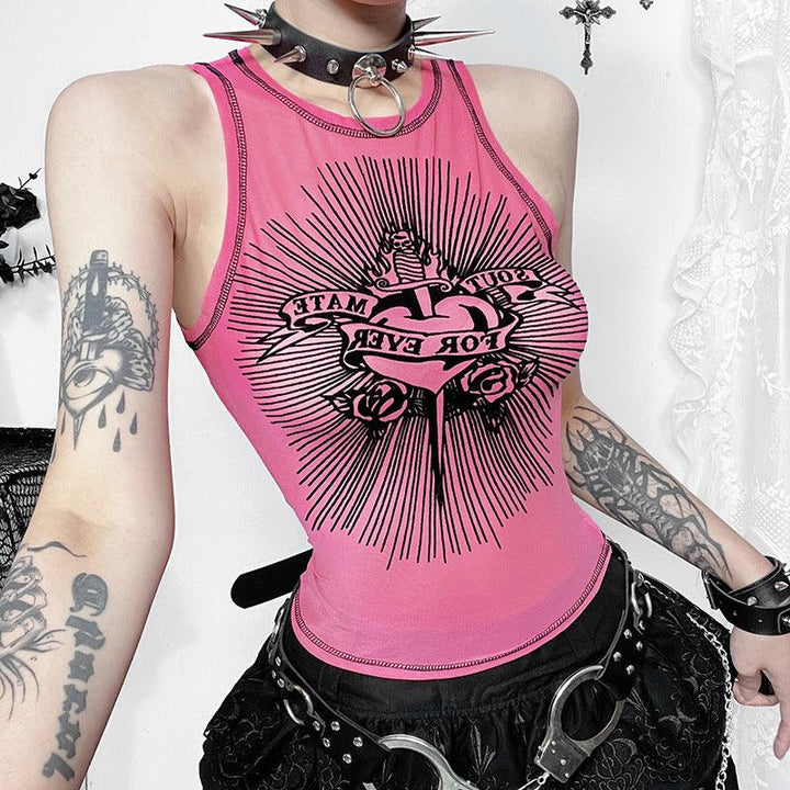 a woman wear a gothic sexy sport camisole pink top tank