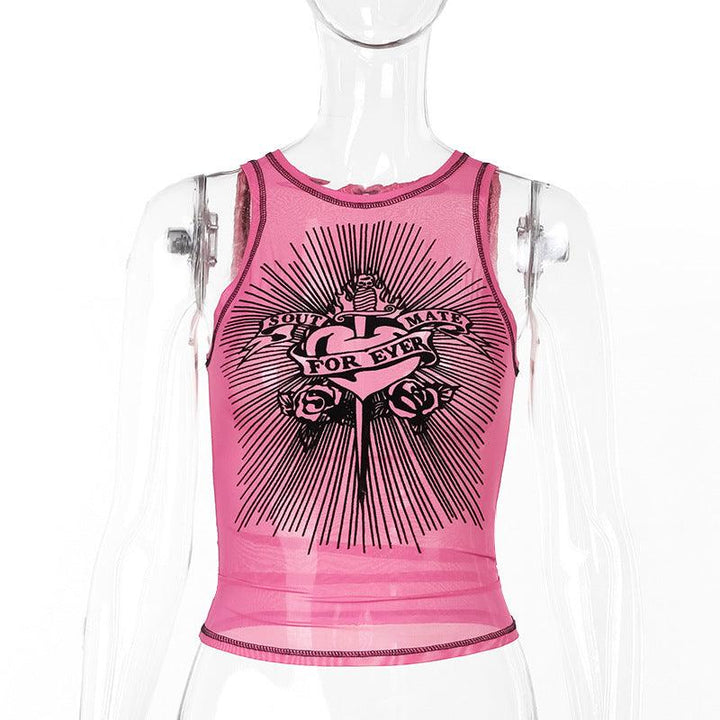 details of a gothic sexy sport camisole pink top tank