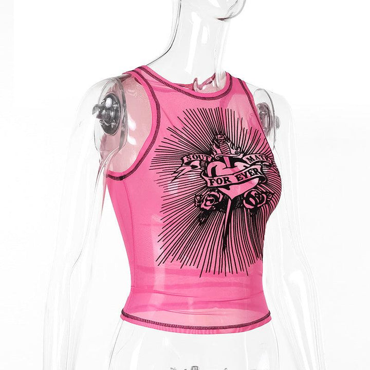 details of a gothic sexy sport camisole pink top tank