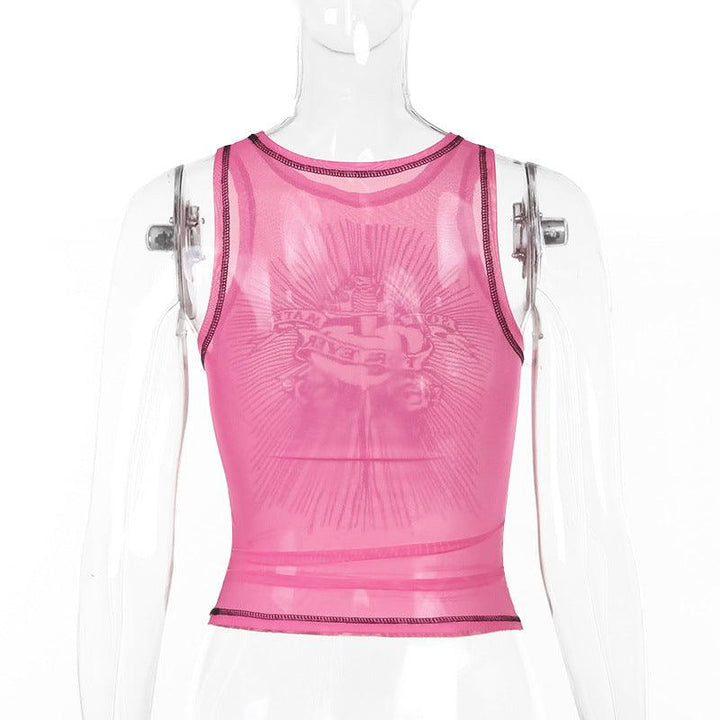 details of a gothic sexy sport camisole pink top tank