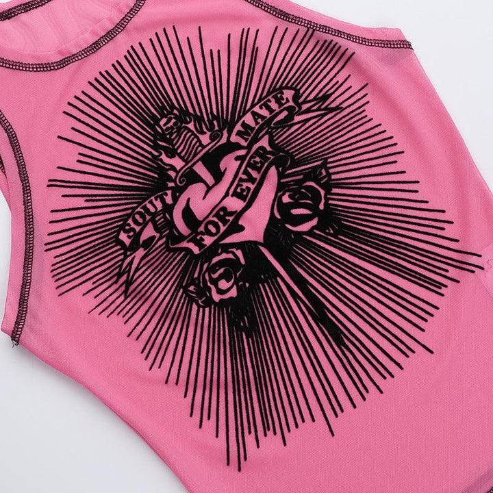 details of a gothic sexy sport camisole pink top tank