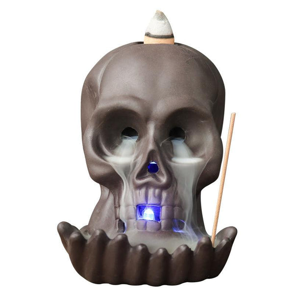 gothic skull zen office led reversing incense burner holder 