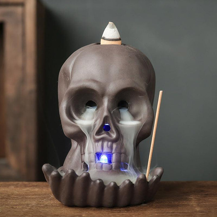 gothic skull zen office led reversing incense burner holder on the table