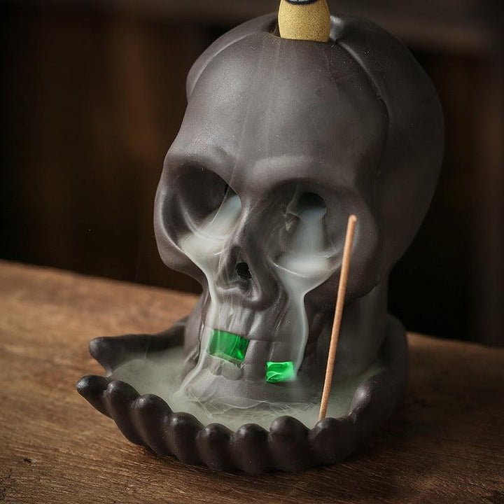 gothic skull zen office led reversing incense burner holder on the table