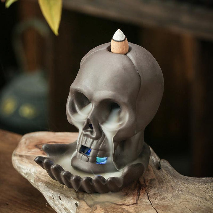 details of gothic skull zen office led reversing incense burner holder 