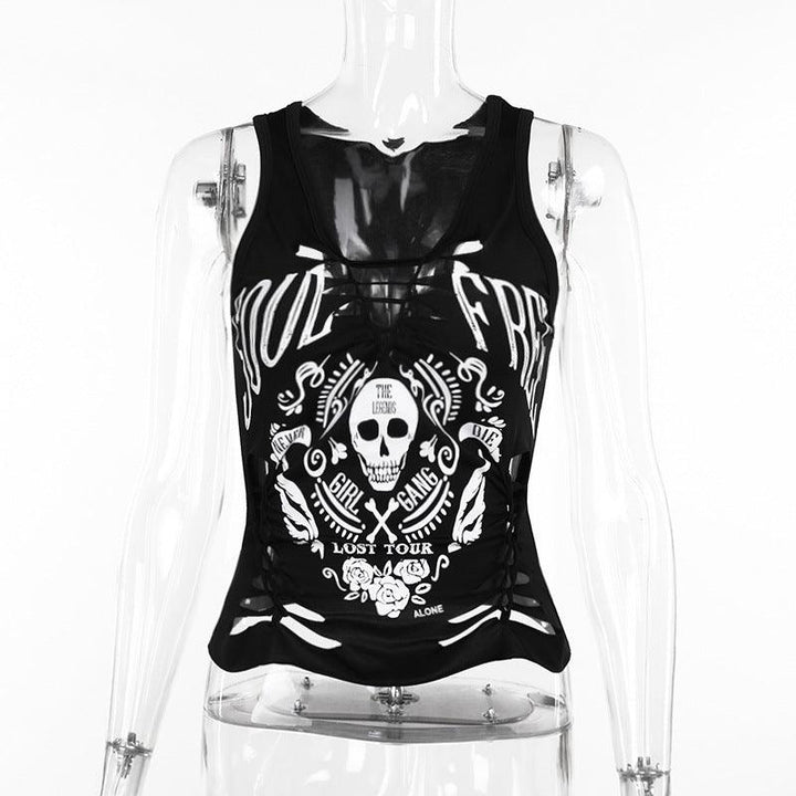 details of a gothic sport street style skull print vest camisole