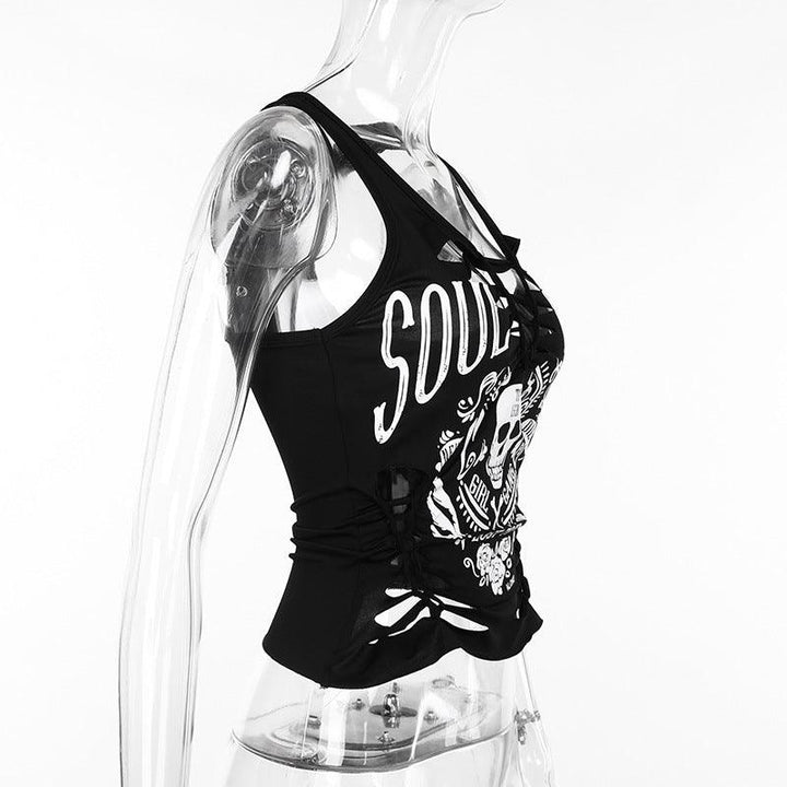details of a gothic sport street style skull print vest camisole