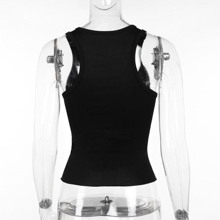 details of a gothic sport street style skull print vest camisole