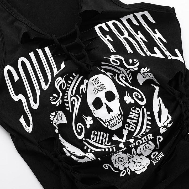 details of a gothic sport street style skull print vest camisole