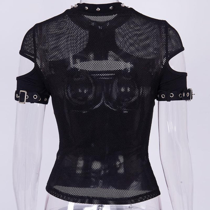 details of a gothic vintage hollow short sleeve t shirt