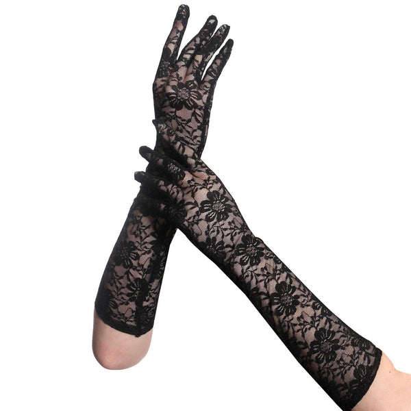 black gothic wedding daisy lace bridal long gloves