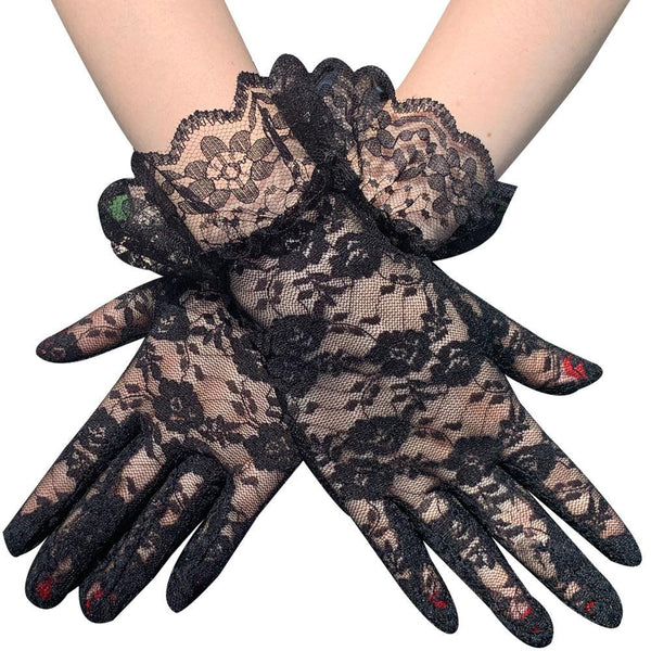 gothic wedding lace short black gloves