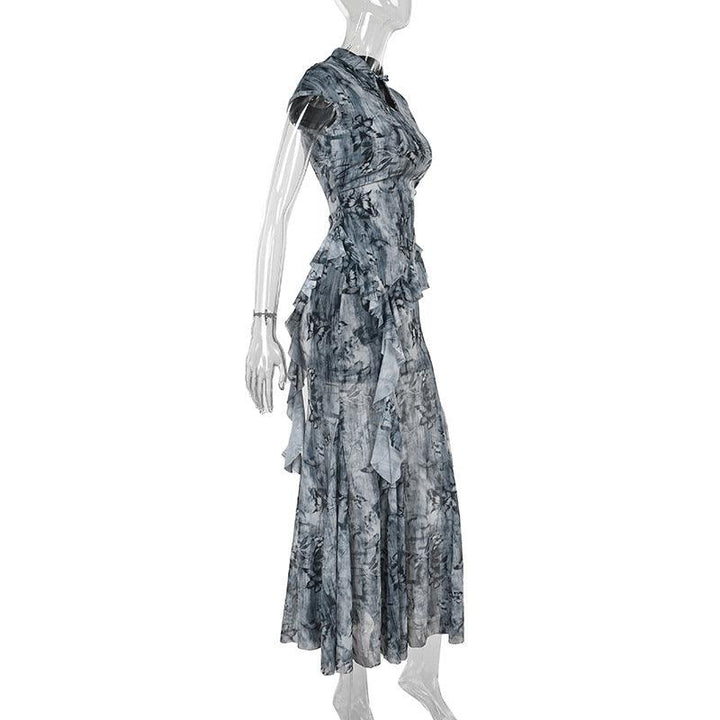 details of gray gothic chinese style butterfly print top and dress outfits