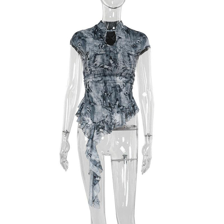 details of gray gothic chinese style butterfly print top