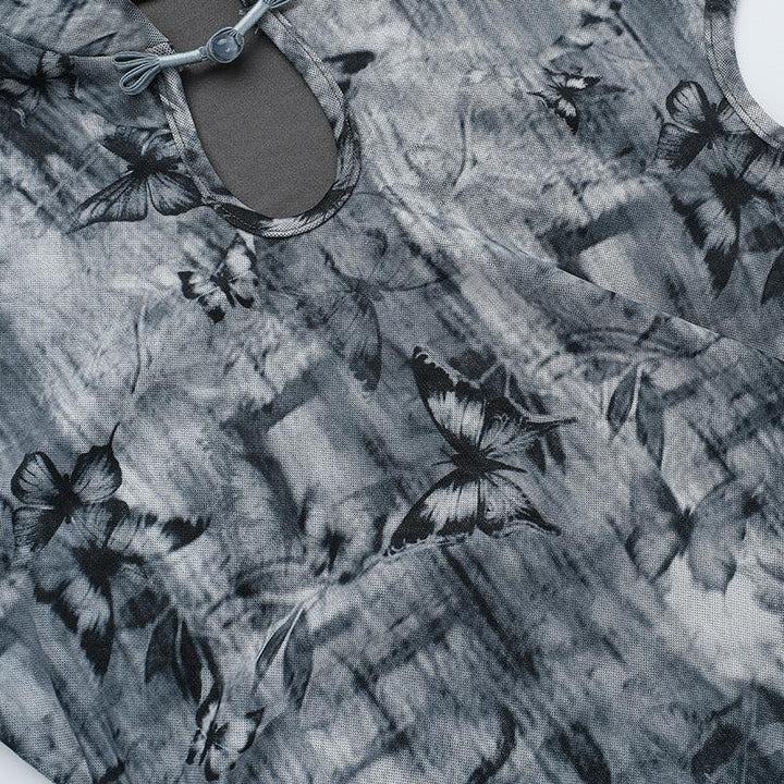 details of gray gothic chinese style butterfly print top