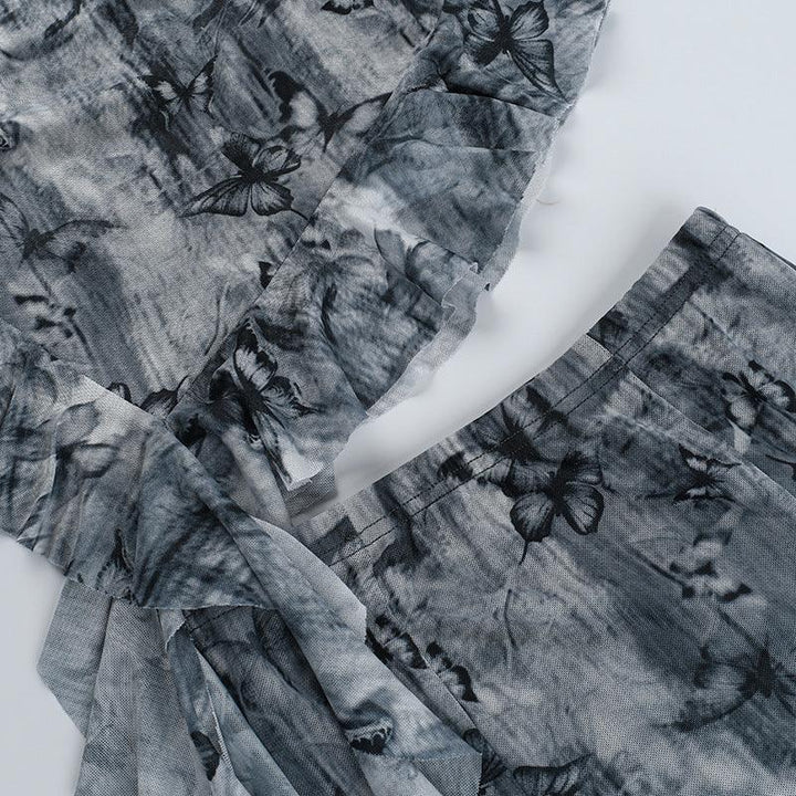 details of gray gothic chinese style butterfly print top and dress outfits