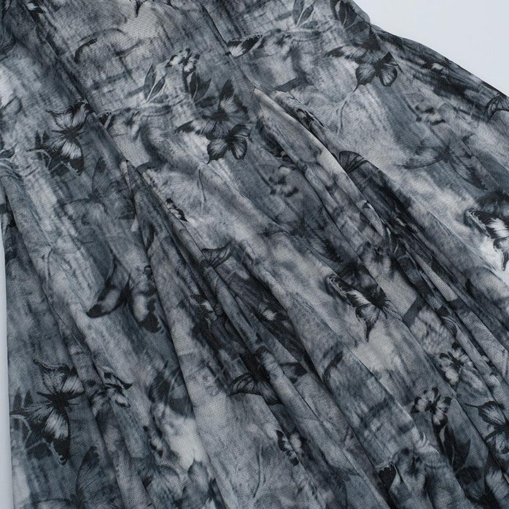 details of gray gothic chinese style butterfly print dress