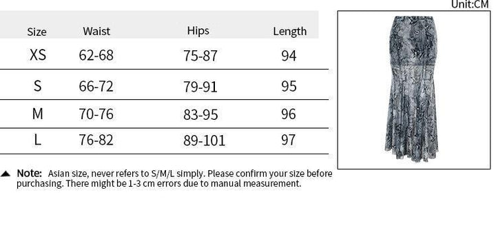 size chart of gray gothic chinese style butterfly print dress