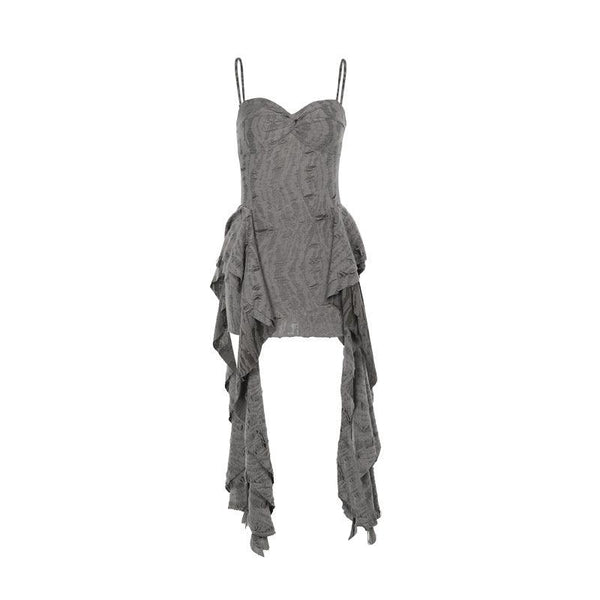 gray gothic street style ripped sleeveless dress